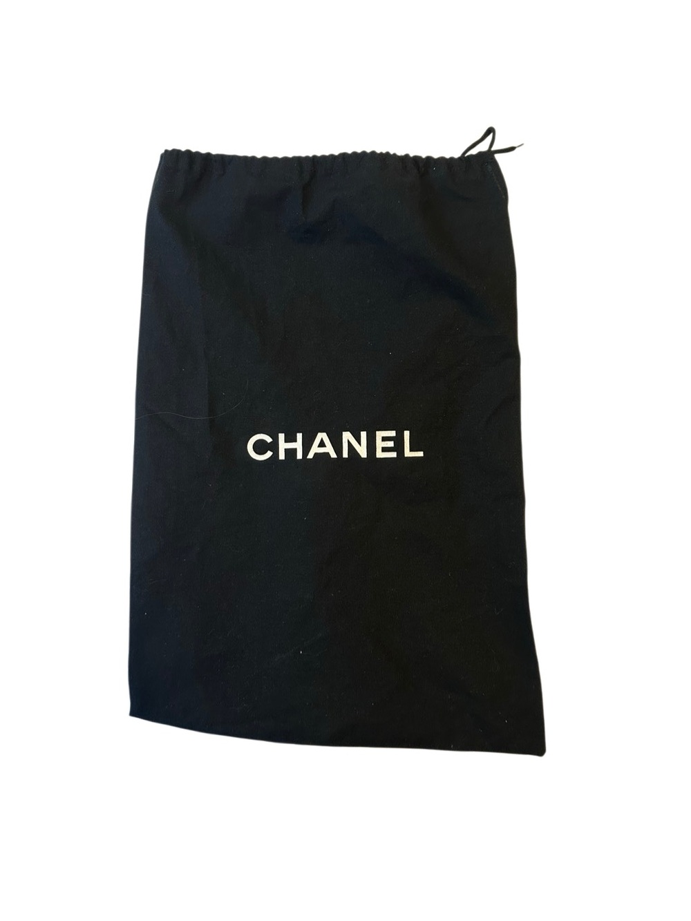 CHANEL Black Drawstring Dust Pouch with White Logo